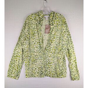 Soft Surroundings Sweater Womens 2X Green Leopard Print Hooded Cardigan‎